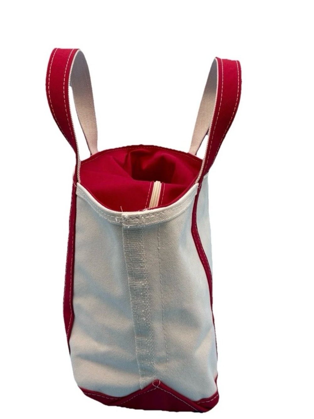 L.L. Bean 1990’s Vintage Boat & Tote Zip Top Canvas Bag USA Made Red Accent - Picture 3 of 10